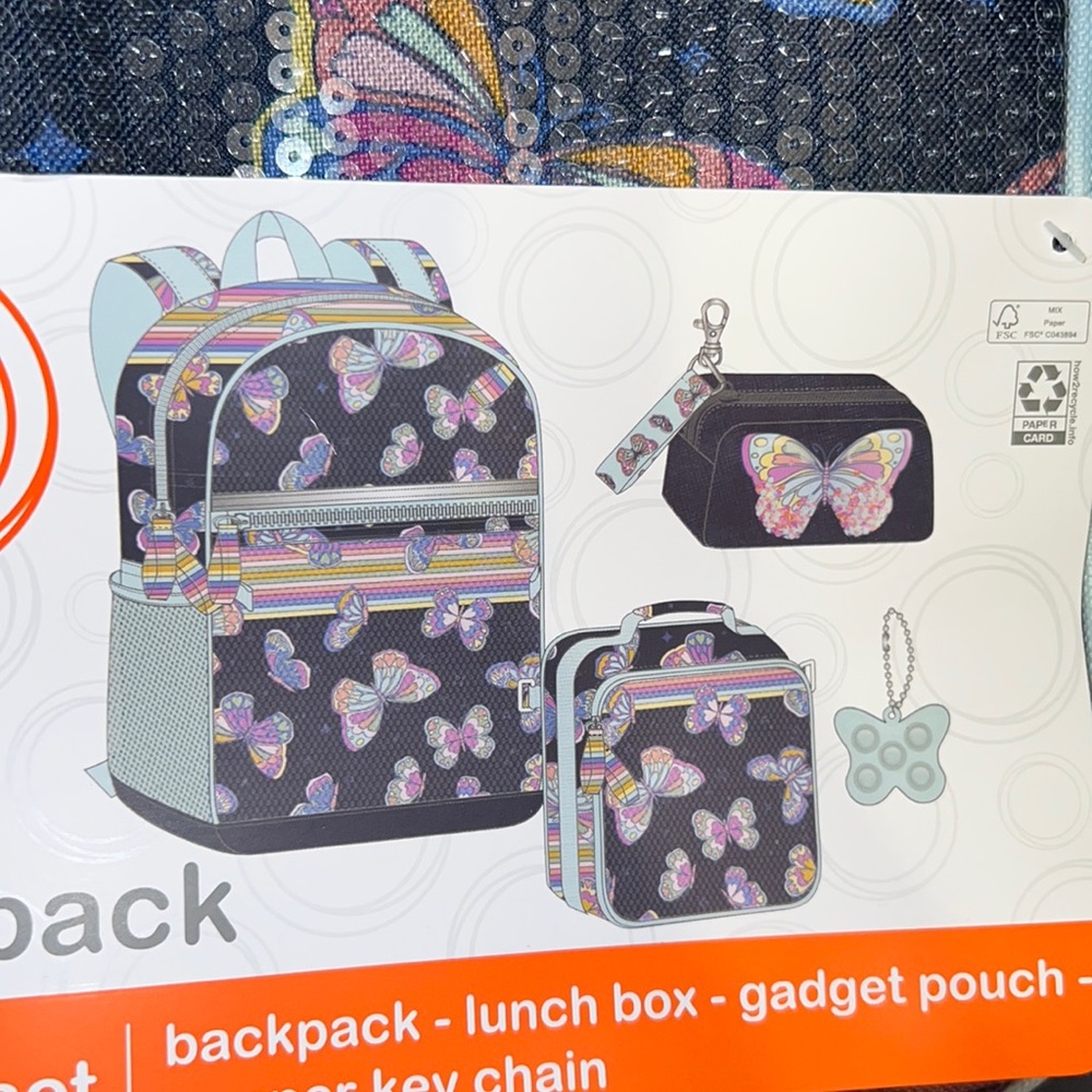 Wonder Nation Kids 17" Laptop Backpack and Lunch Tote Set, 4-Piece, Butterfly